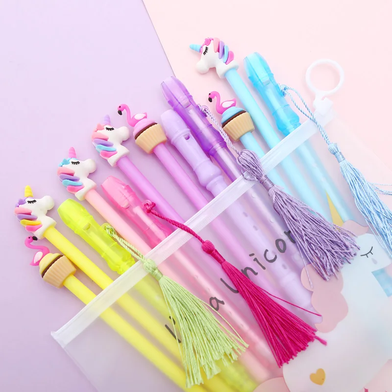 Mixing 12pcs Set Gel Pen Kawaii Cartoon Creative Alpaca Cute Cool School Ink Pens Office Stationary Supply with Pencil Bag - Цвет: 7
