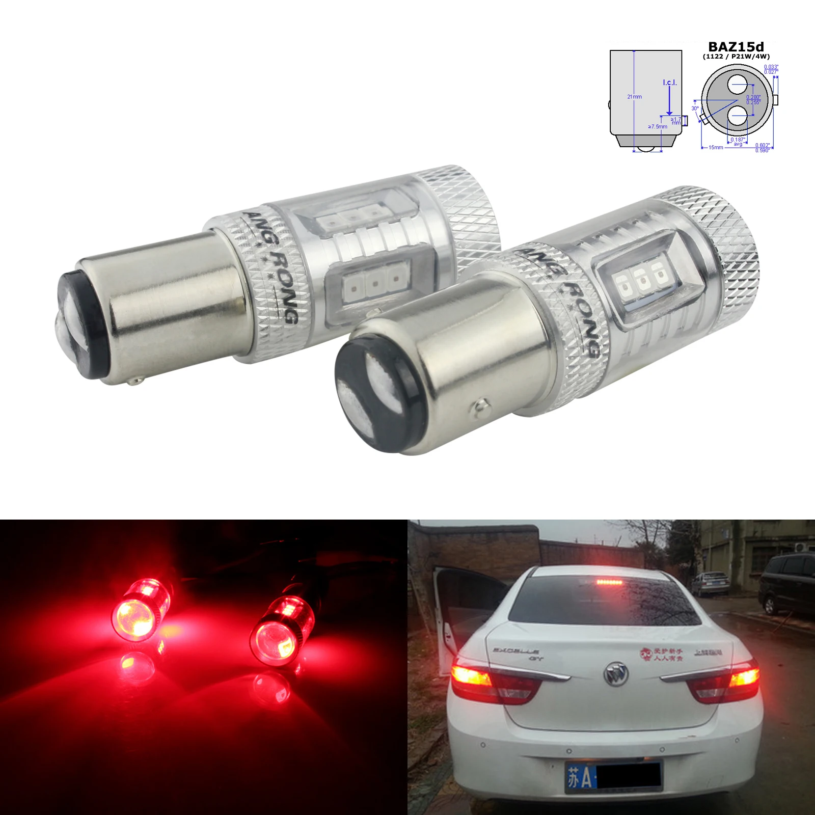 Светодиодный стоп-сигнал ANGRONG 2x566 P21/4W 1122 BAZ15d 15W красный (CA314) | Автомобили и