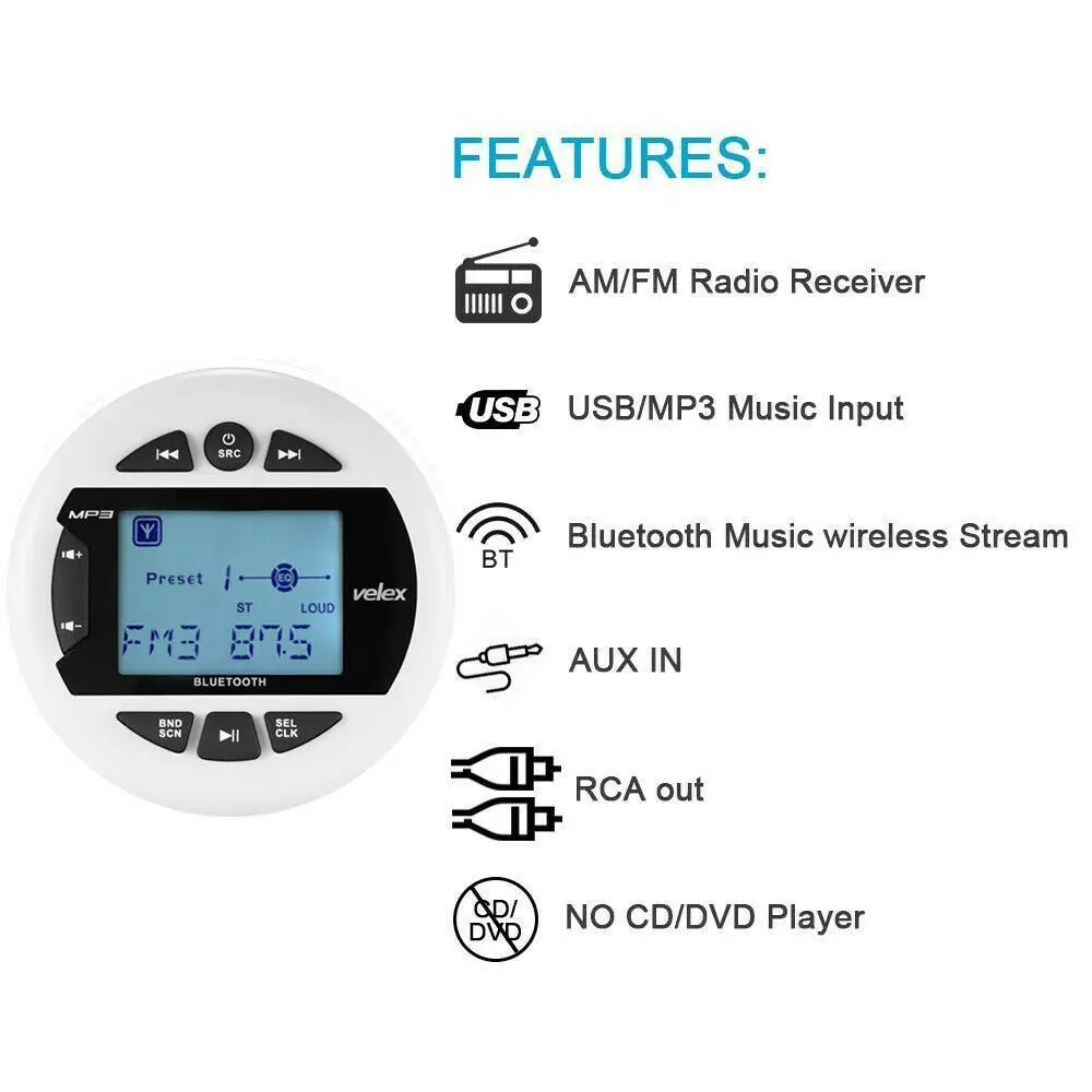 Морской Bluetooth стерео Лодка Радио цифровой медиа аудио FM AM MP3 плеер + 4 дюйма морской