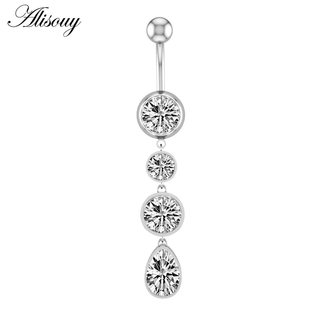 1pc Flower Heart Dangled Belly Navel Piercing Button Ring 14G Stainless Steel CZ Crystal Opal Ombligo Woman Body Jewelry