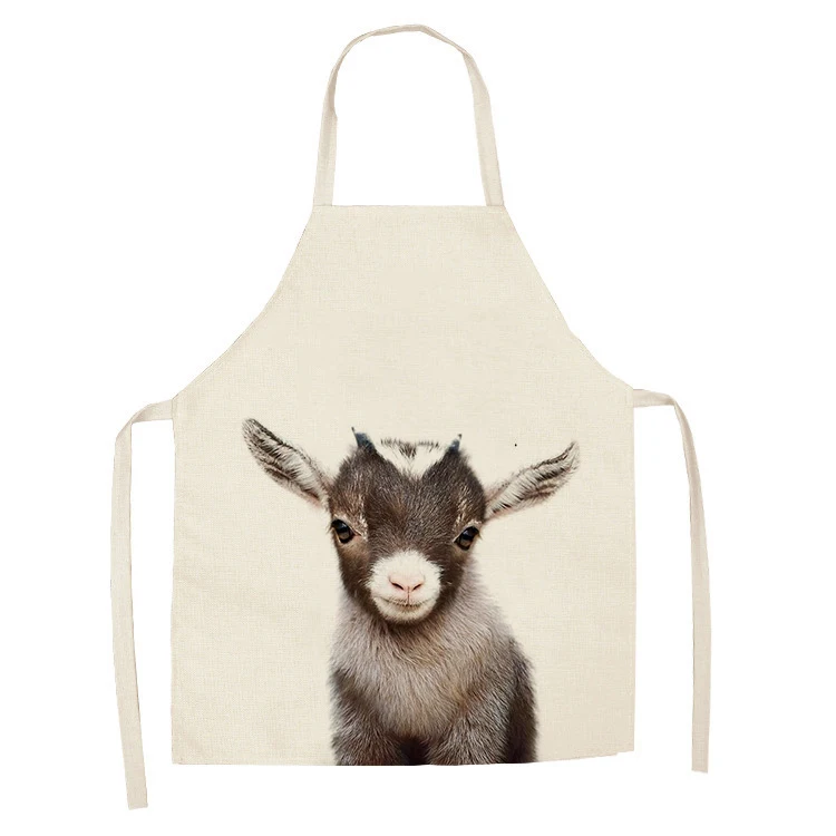 1Pcs Kitchen Apron Cute Animals Printed Sleeveless Cotton Linen Aprons for Men Women Home Cleaning Tools 55*68cm
