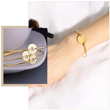 

Personalize Letter Name Initial Cuff Bangle Bracelets for Women Female Gold Tone Stainless Steel Custom Gifts Jewelry