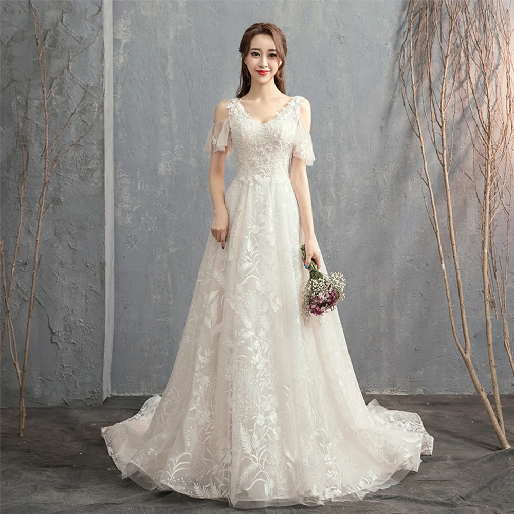 Кружевное свадебное платье-бохо Vestido De Noiva Rende с v-образным вырезом и коротким рукавом, блестящее Бисероплетение, расшитое блестками свадебное платье Элегантное Китай онлайн магазин Abito Da Sposa