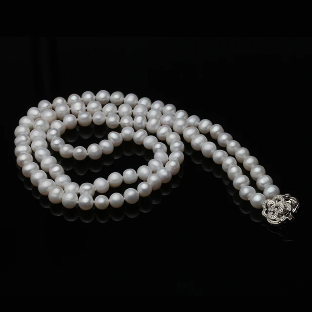 Trendy Real Natural Long Pearl Necklace Women,Wedding White Freshwater Round Pearl Necklace Party Gift 6