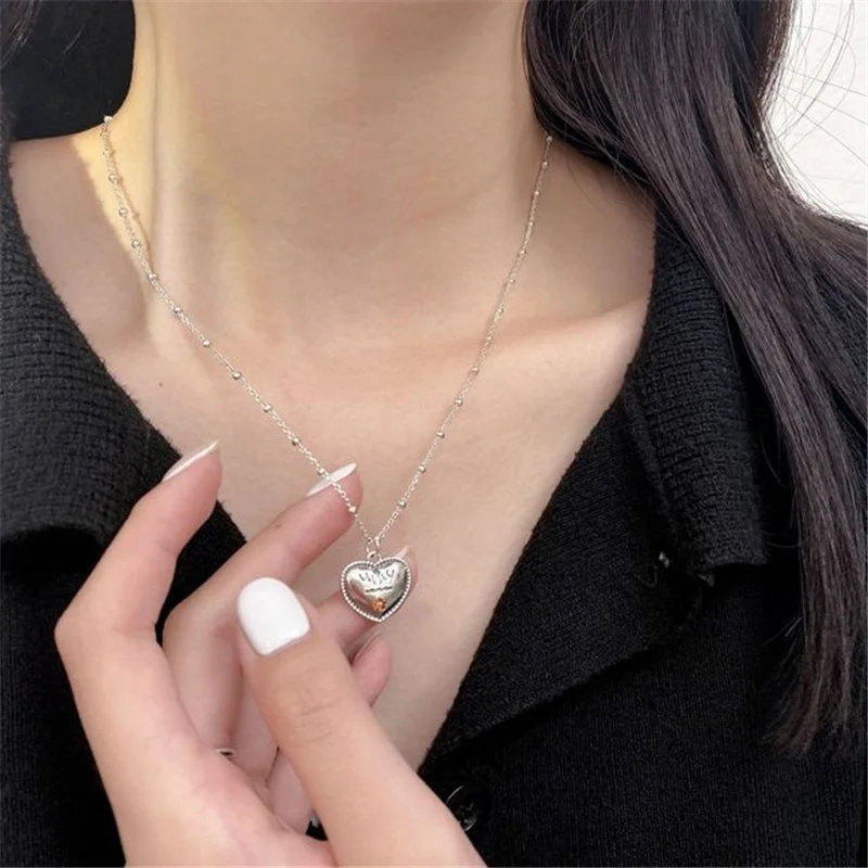 

S925 silver love pendant chain necklace fashion simple ornaments Korean women's exclusive jewelry light