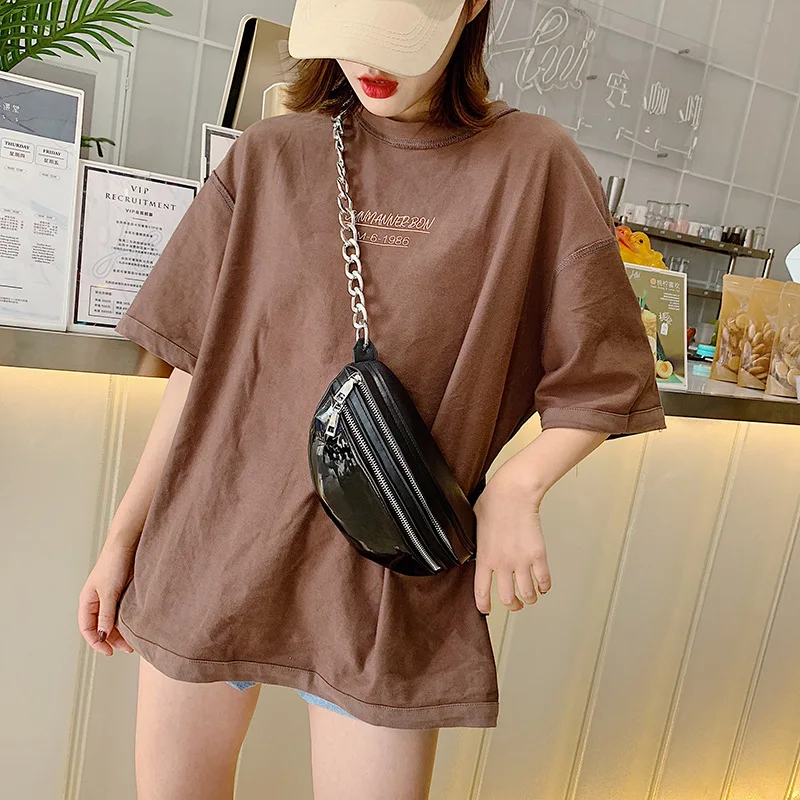 

Women's new 2019 contrast casual waist bag summer chain multi-purpose bright shoulder bag tide