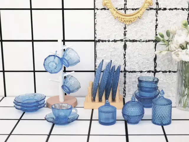 1:6 doll house mini model furniture accessories Glass texture combination （Including cups and saucers, fruit plates, salad bowl 2