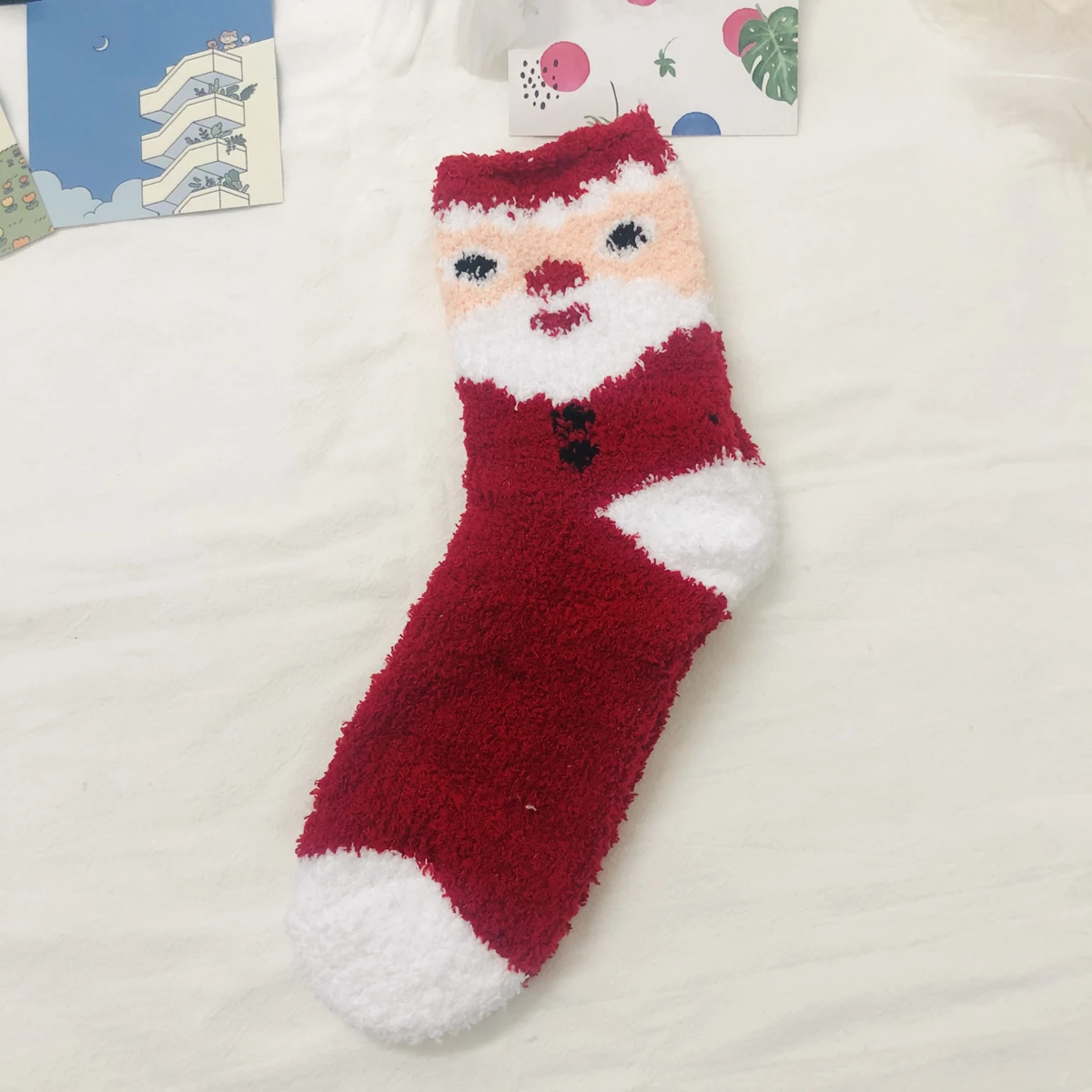 Autumn Winter Coral Fleece Christmas Decors Elk Snowflake Print Socks Womens Mens Warm Cute Cartoon Crew |