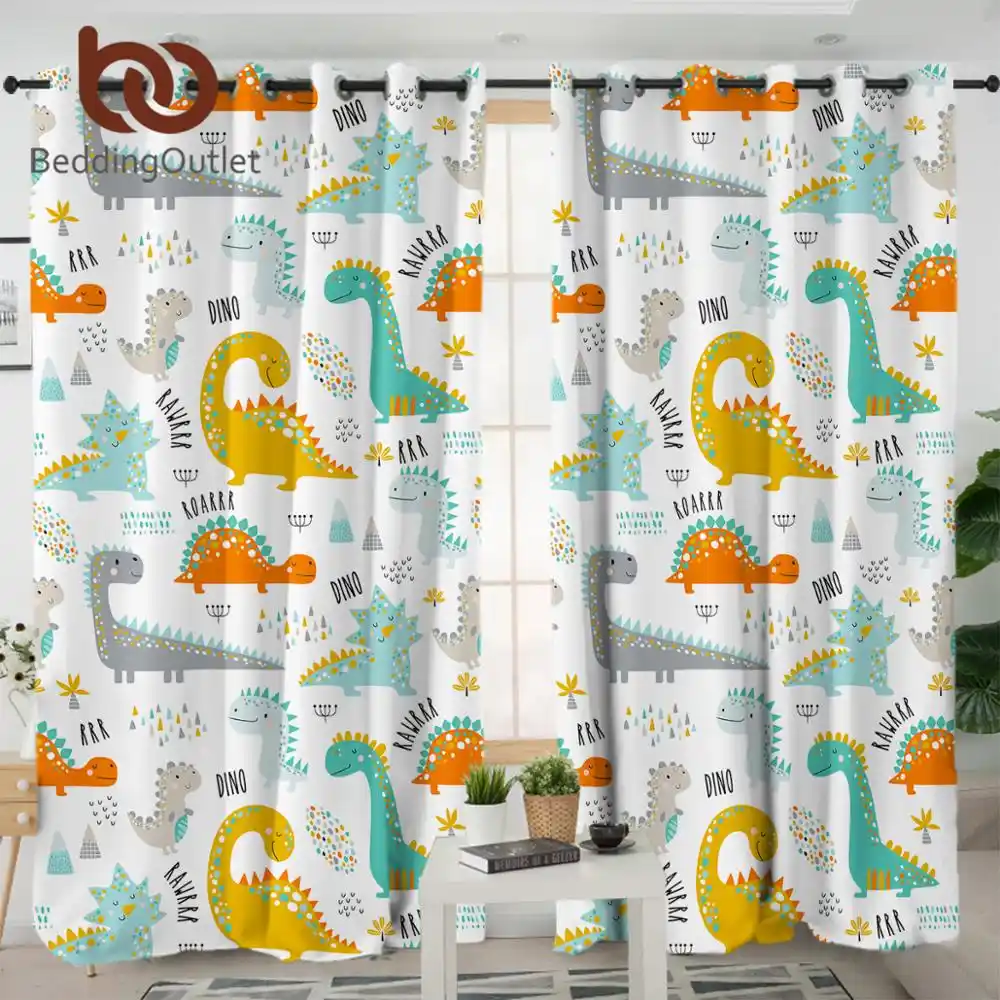 beddingoutlet cortina opaca de dinosaurio para habitacion de ninos cortina de dormitorio jurasico cortina de ventana de dibujos animados para ninos
