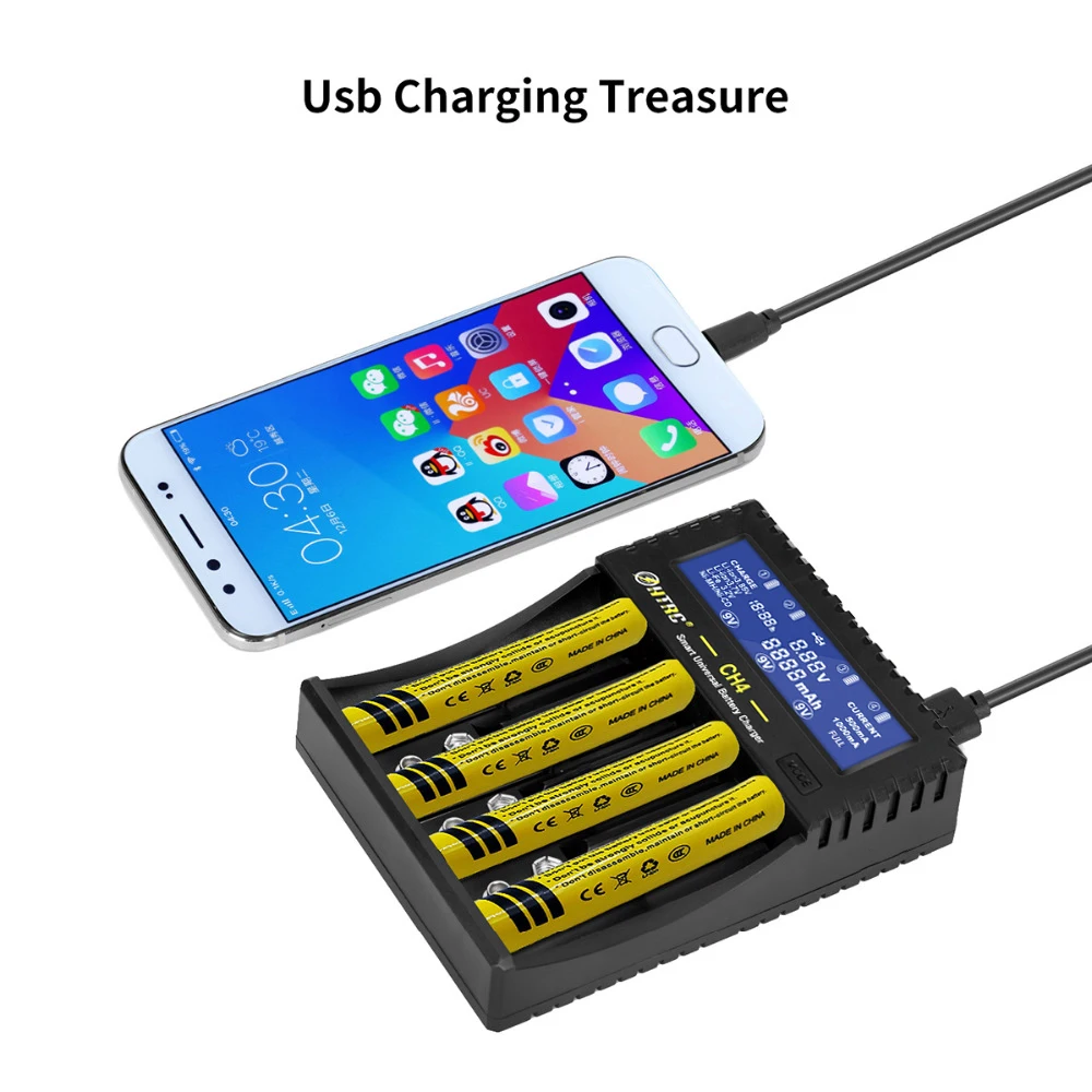 HTRC 4 слота зарядное устройство Li Ion fe Ni MH CD LCD умное быстрое для 26650 6F22 9V AA AAA 16340 14500
