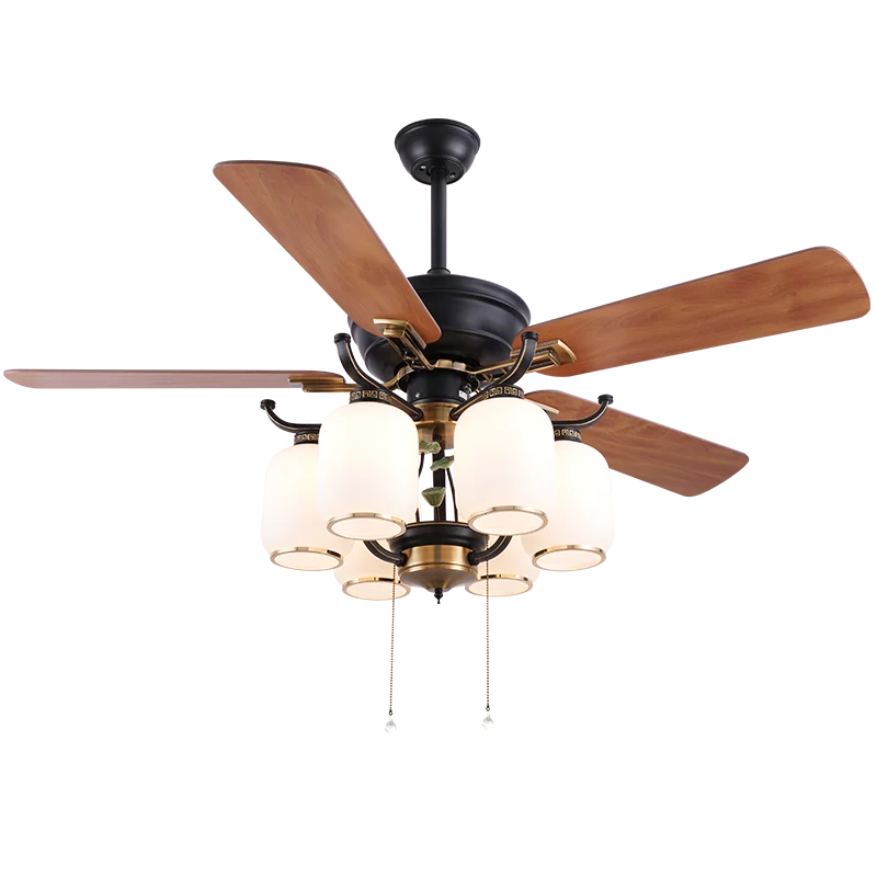 

Industrial Wind Remote Control American Living Room Bedroom Home E27 Fan Hanging Lamp High Quality Glass LED Ceiling Fan Light