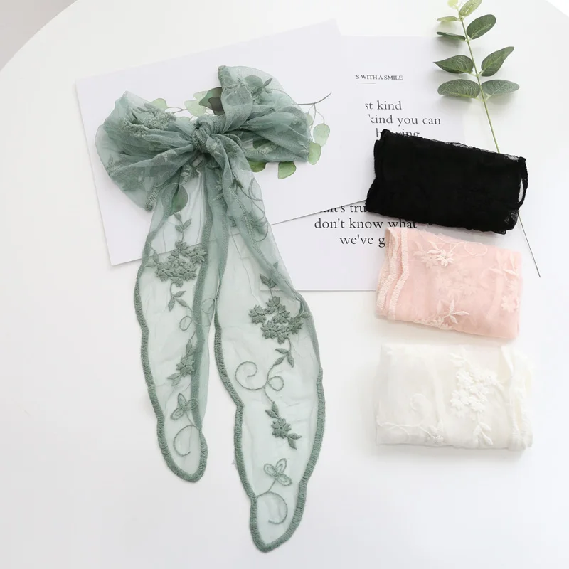 

25X140CM Lace Embroidered Triangle Scarf Women Elegant Solid Scarf For Ladies Summer Hats Ribbon Dress Belt Joker Korean Scarf