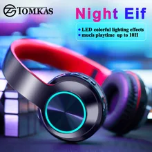 TOMKAS LED Light Bluetooth Headphones Wireless Earphones Stereo Folding Headsets Adjustable Earbuds With Mic TF Card Mp3 Player