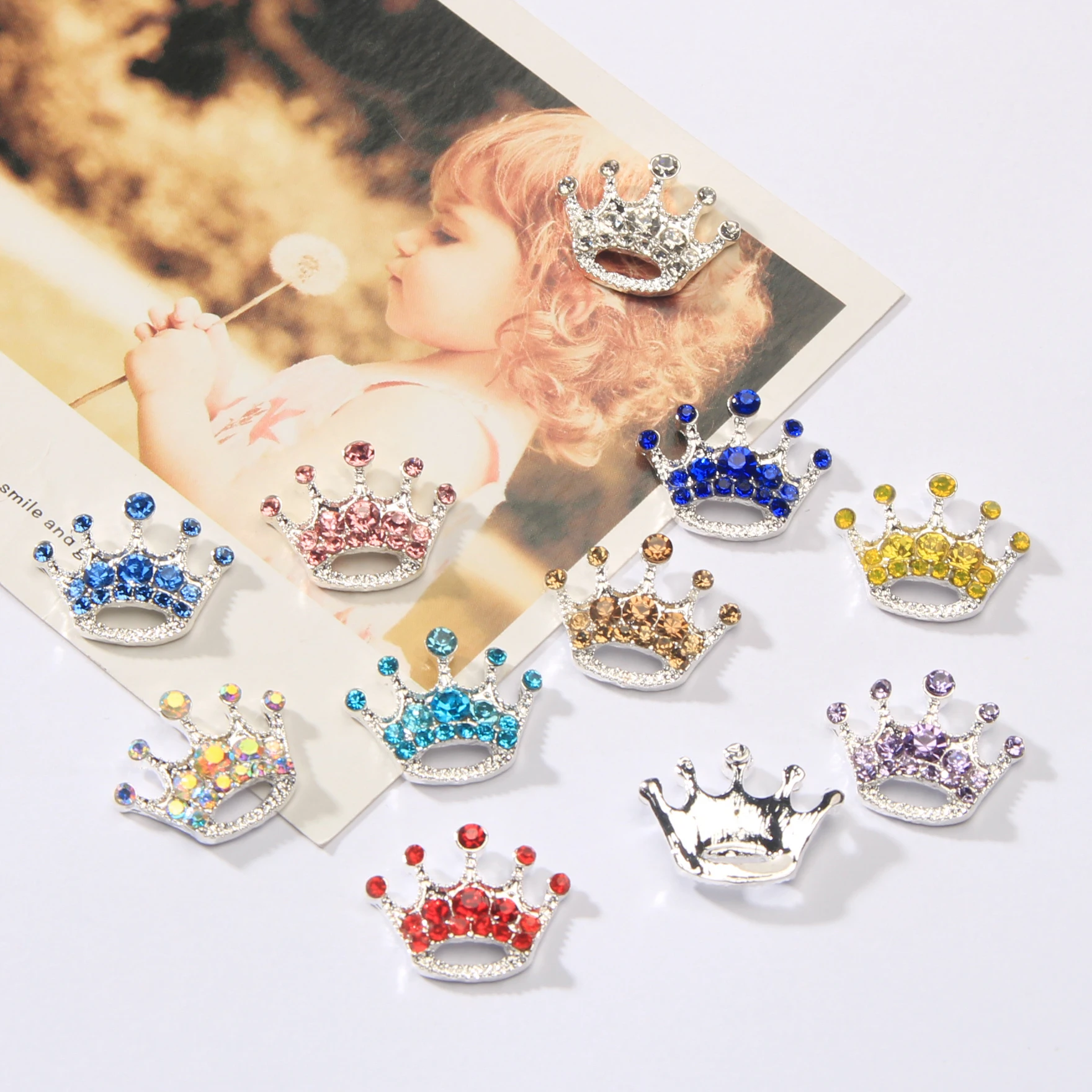 

Mini Tiara Crown Rhinestone Button Flatback Embellishment for Craft DIY Decoration 10PCS 20X16mm