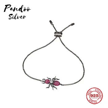 

Fashion Charm Sterling Silver Copy 1:1 Copy,Adjustable Dark Grey Silver Red 'Ants' Bracelet Women Monaco Luxury Jewelry Gift