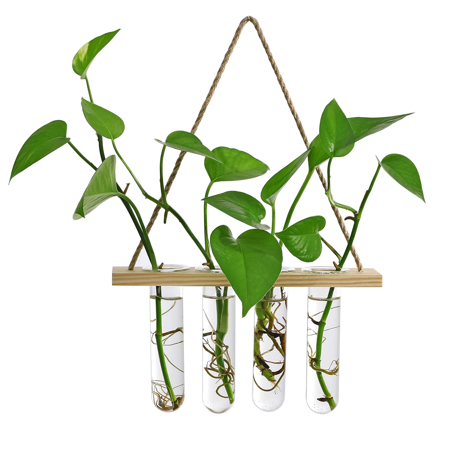 Glass Hanging Planter Terrarium Plants Wood Hanger Test Tube Vase Natural