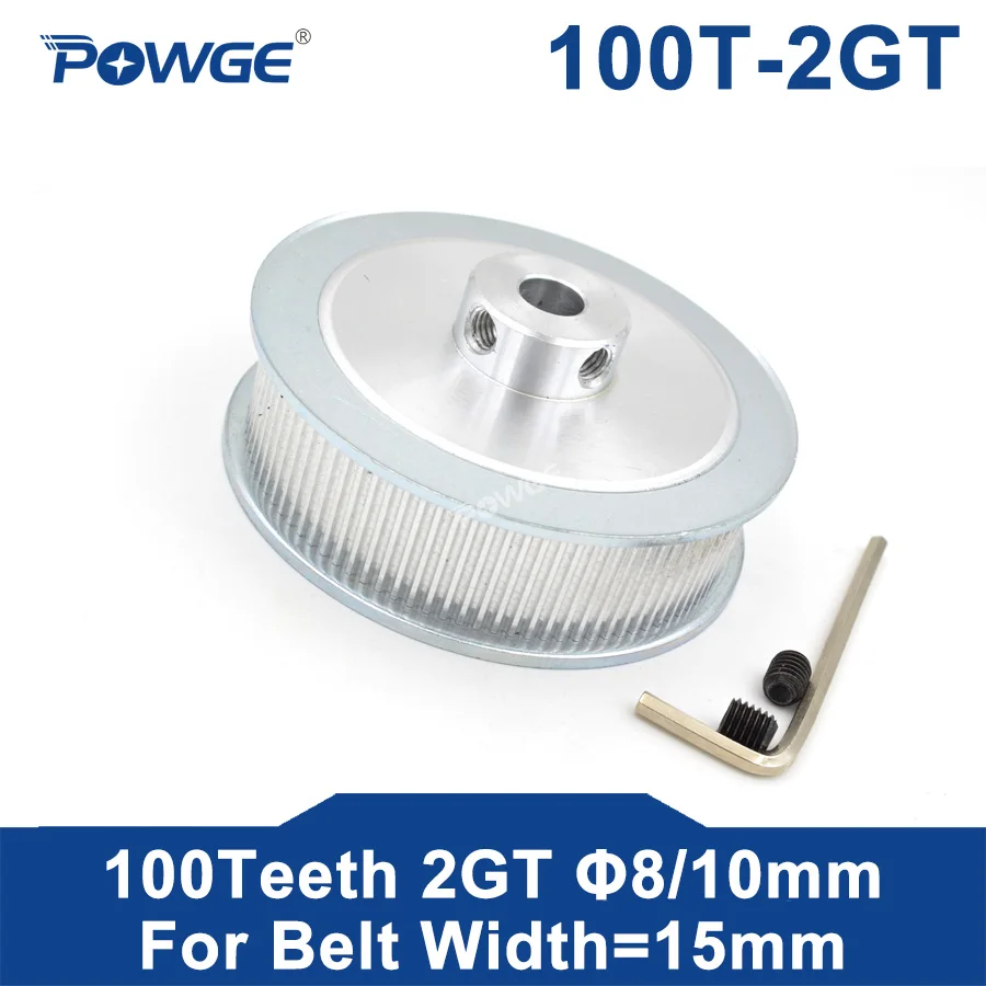 Зубчатый синхронный шкив POWGE 2GT 2MGT на 100 зубьев отверстие 8/10 мм для ширины 15 GT2