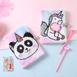 Carnet de notes licorne mignon avec serrure, A5, Kawaii, chat, carnet de notes en peluche, ligne, Agenda, organisateur, manuel quotidien 