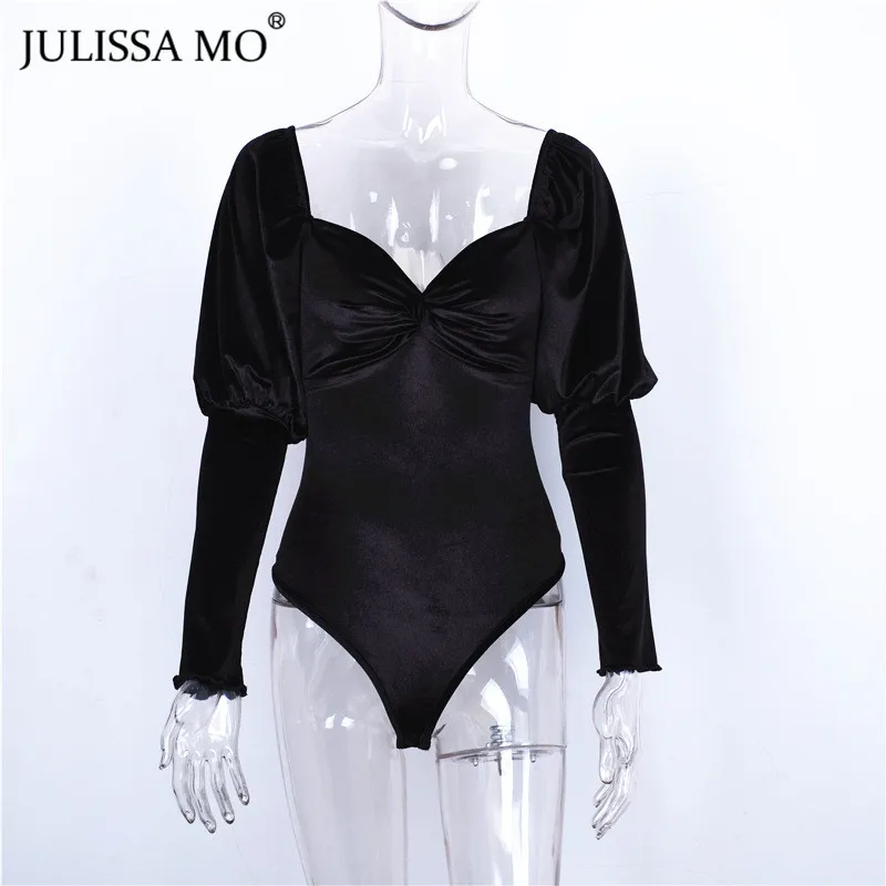 Julissa mo бархатный пышный боди с длинным рукавом женский сексуальный Облегающий