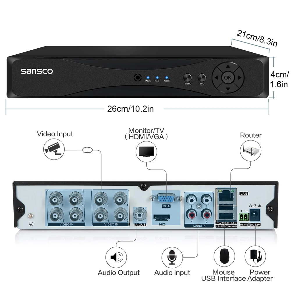 SANSCO 8CH 2MP HDMI DVR камера безопасности системы наружного IR-CUT видеонаблюдения видео рекордер комплект с 2 ТБ жесткий диск