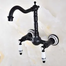 

Black Oil Rubbed Bronze Bathroom Kitchen Sink Faucet Mixer Tap Swivel Spout Wall Mounted Two Handles mnf863