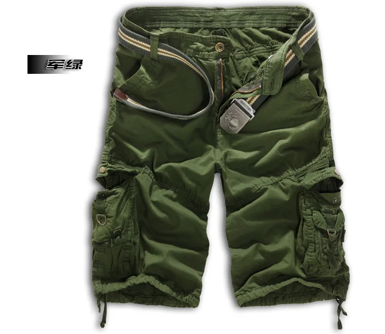 Army green Популярные повседневные шорты, камуфляжные мужские шорты-карго, шорты для мужчин размера плюс, много карманов, военные короткие штаны, Pantalones Cortos - Цвет: Army green