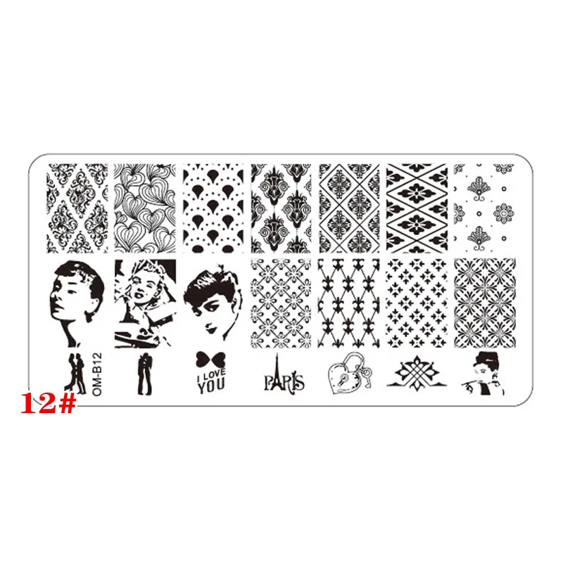 Nail Art Stamper пластины цветочный животный узор ногтей Stampping шаблон изображения пластины трафаретные гвозди дизайн Красота Инструменты Наборы - Цвет: 12