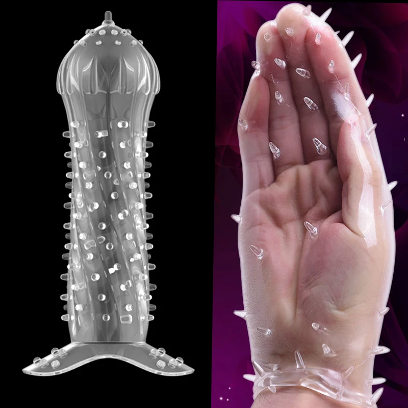 Silicone Penis Sleeve Cover Reusable Condoms with Spike Dotted Cock Ring Delay Ejaculation Adult Sex Toys for Couples Men | Красота и