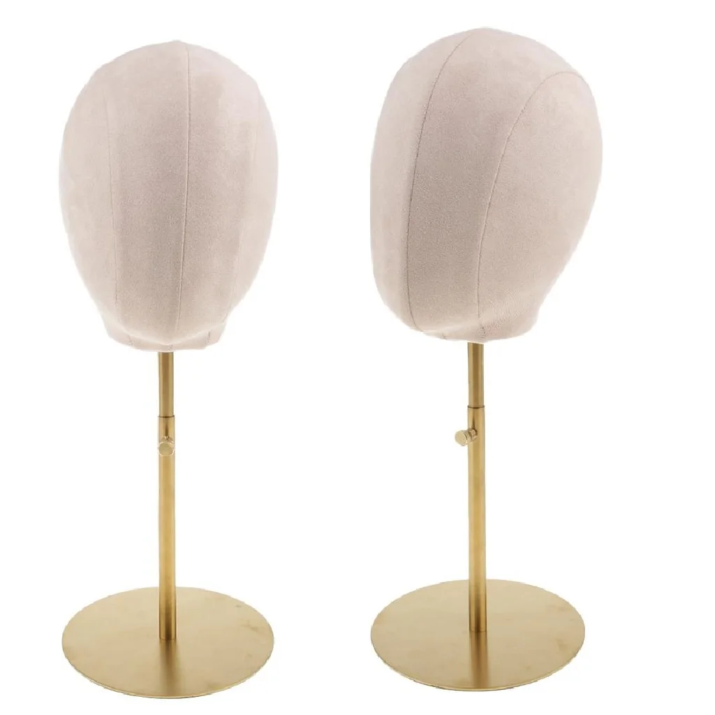 2pcs Wig Hat Glasses Display Stand Suede Cover Cork Mannequin Head