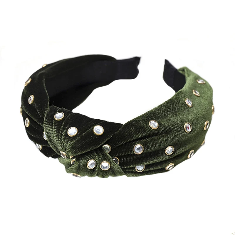 Winter Velvet Knot headband For Women Cross Bow Rhinestones Hair band Hoops Hair Accessories Girls Turban Fashion Party Headwear - Цвет: army