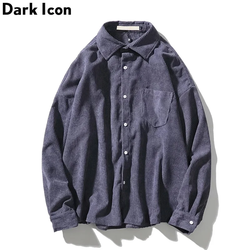 Однотонные вельветовые рубашки с вышитыми буквами мужские длинным рукавом