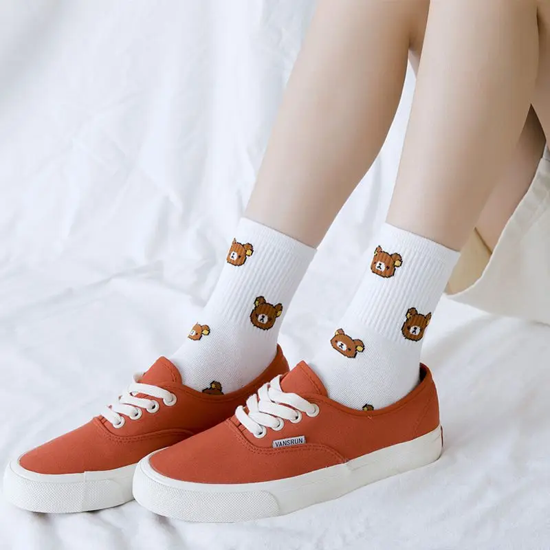 

1 Pair of Cute Cartoon Cubs With Vertical Stripes Women's Middle Socks Japanese Casual, Autumn and Winter Warm Middle Socks
