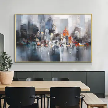 

Abstract City Buildings Painted Modern Poster Painting Blue Canvas Wall Art Pictures Decoration for Dining Room Home Decor