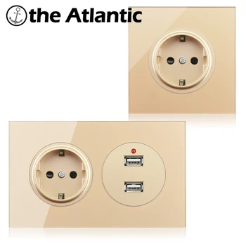 

EU DE Power Socket With USB Charger Electrical Outlet 146 Type Wall Socket Black Glass Frame Russia Spain Europe 86 146 2 Gang