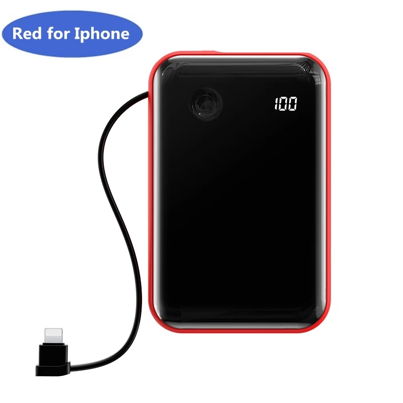Baseus 10000 мАч портативное зарядное устройство mi ni 10000 мАч портативное зарядное устройство для Xiaomi mi iPhone маленький внешний аккумулятор повербанк - Цвет: Red for IP Cable