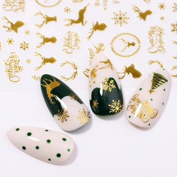

Christmas Series 3D Nail Sticker Colorful Gold Snow Deer Design Transfer Stickers Slider Decal DIY Nail Art Decoration