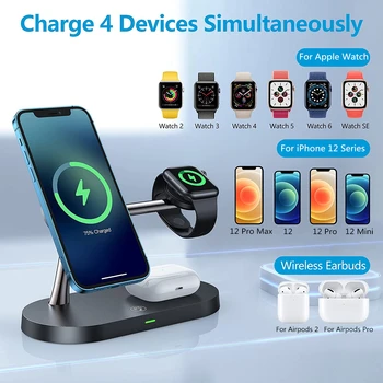 Alternative view of Fast Charging Stand 3 In 1 15W Magnetic Wireless Charger Station For IPhone 13 12 Pro Max Mini Airpods Pro Apple Watch 6 SE 5 4