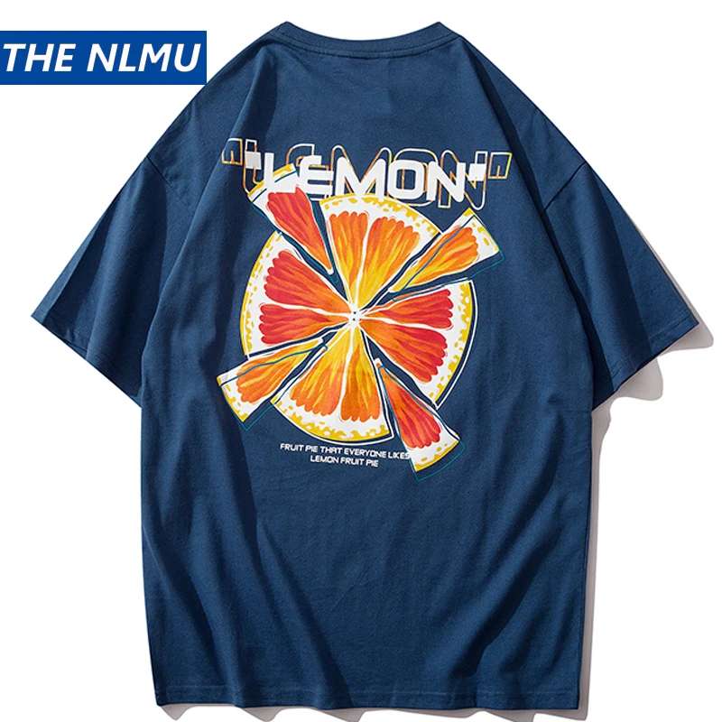 

2020 New T Shirt Streetwear Men Lemon Print T-Shirt Hip Hop Loose Harajuku Tshirt Cotton Short Sleeve Casual Tops Tees HT047
