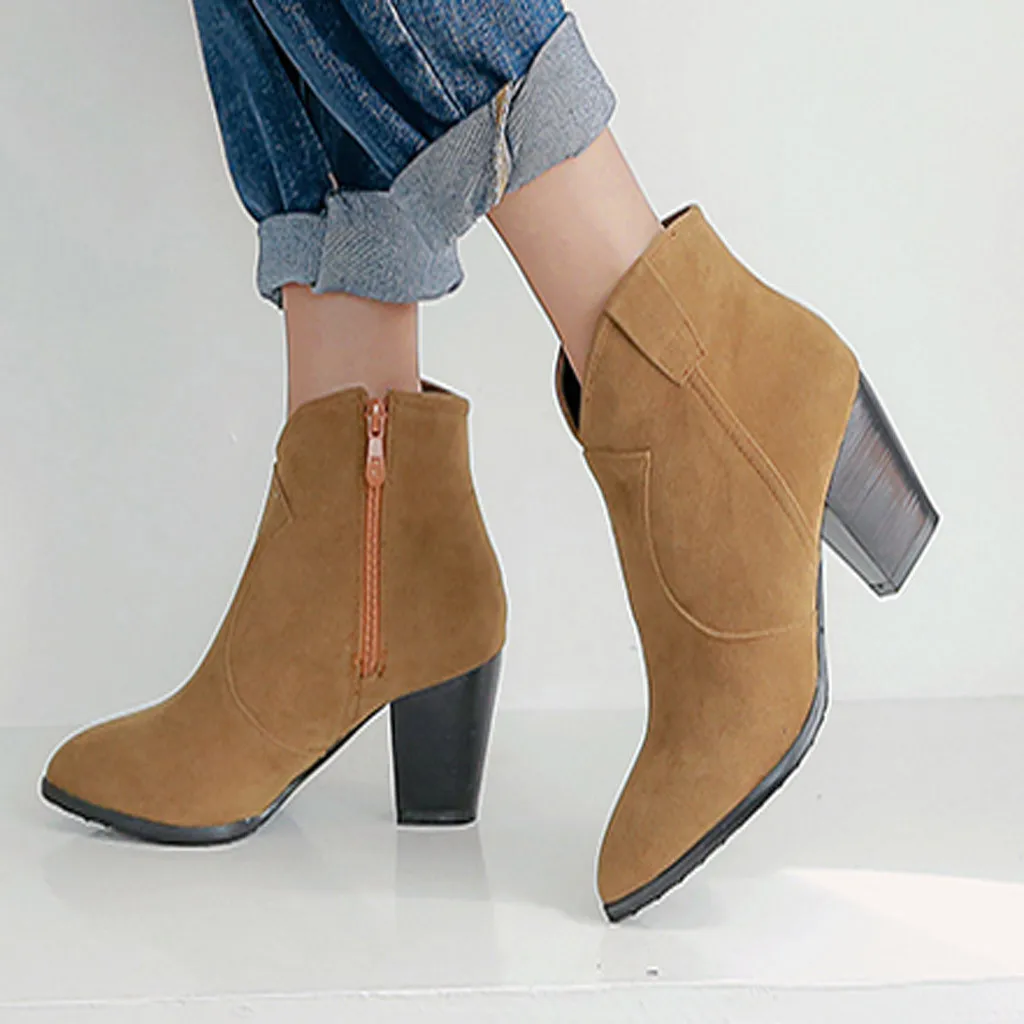 

Comfortable Flock Women's Boots Female Winter Ankle Short Booties Ladies Plush Warm Pointed Toe Shoes Botas Mujer Invierno 2019