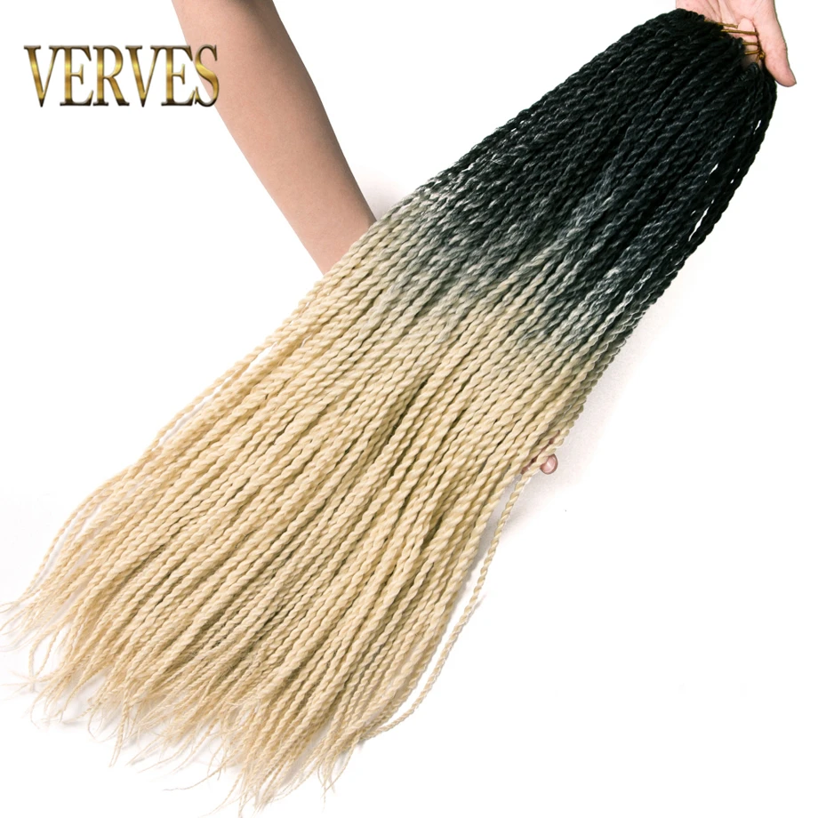 VERVES крючком косы 24 дюймов Омбре Сенегальские вьющиеся волосы 30 корней/упаковка синтетические плетеные волосы для женщин блонд, синий, розовый, коричневый