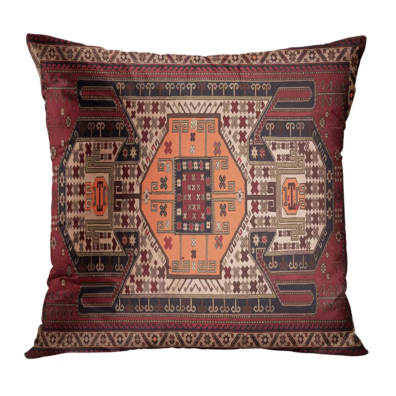Set Di 2 Cuscini Decorativi Cotone Rosso Crema Motivo Geometrico 45 X 45 Cm Complementi Darredo Design Folk 64092903
