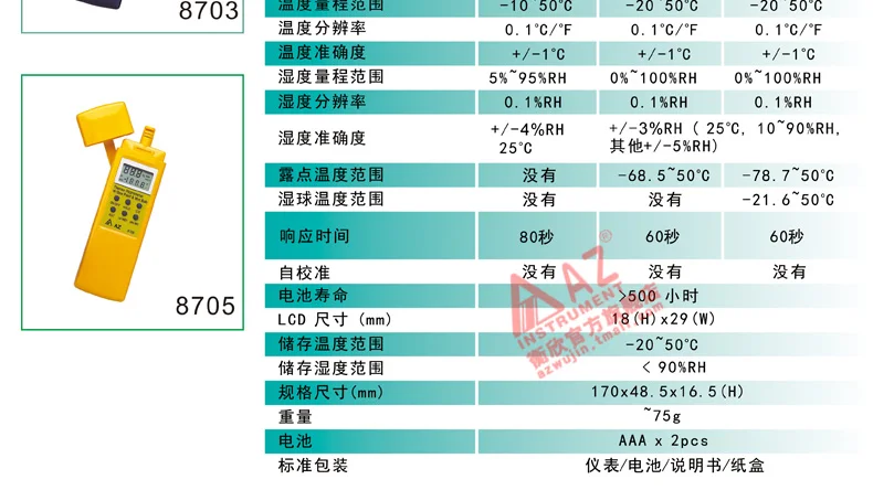 AZ8703 Высокочувствительный промышленный термометр и гигрометр Высокая точность цифровой гигрометр с дисплеем термометр