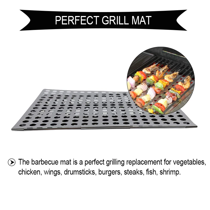 TEENRA Folding Barbecue Mat Stainless Steel Grill Mat Portable Barbecue Baking Tray Non-stick BBQ Mesh Camping Tools