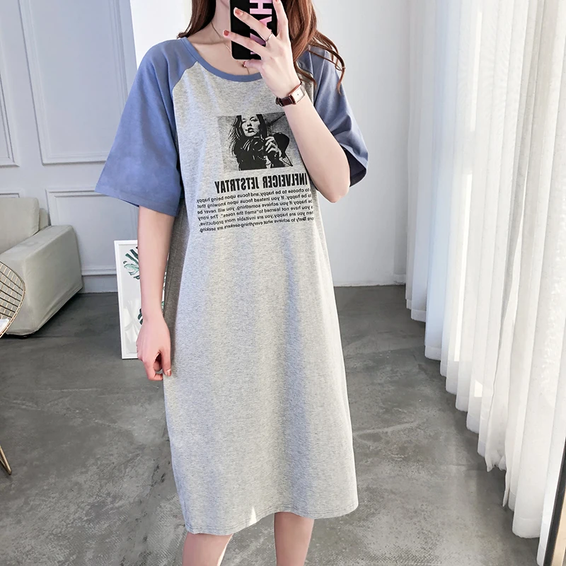 

95 Cotton Long Dresses Over The Knee Women's Clothing Fashion Character Printing Maternity Clothes Dropshipping 3935P