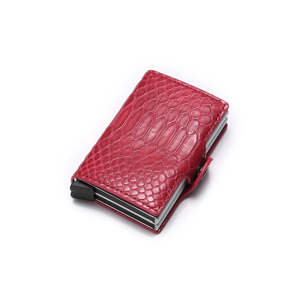 BISI GORO мужской и женский кошелек Rfid, сумка для денег, алюминиевая двойная коробка, кошелек для кредитных карт, Маленький Смарт Карманный Кошелек, короткий кошелек - Цвет: Red ZF003