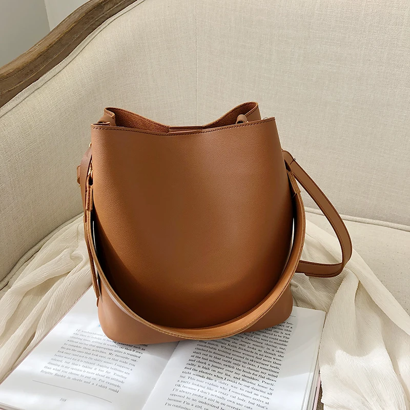 Простая повседневная женская большая прямоугольная сумка корзина сумка новая качественная кожаная женская дизайнерская сумочка большой емкости сумка через плечо - Цвет: Коричневый