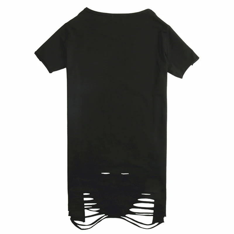Summer solid color trend hole high street Slim mid-length couple bottoming shirt ins tide brand men's short-sleeved t-shirt