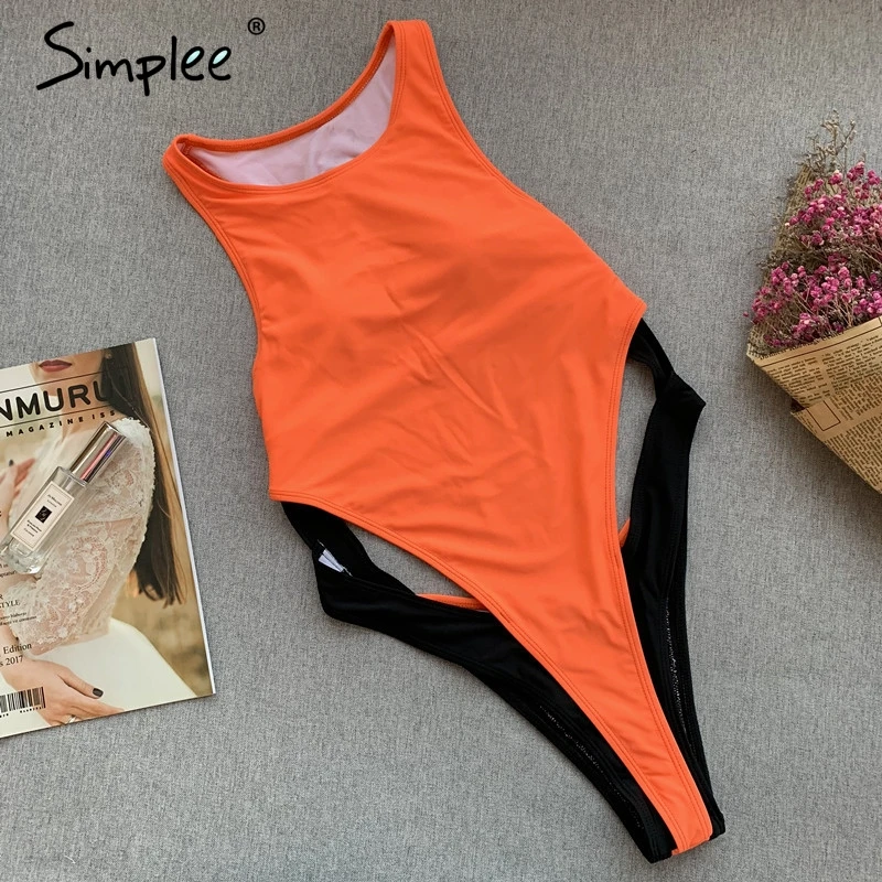 

Simplee High neck one piece swimsuit female High cut brazilian bikini 2019 Backless push up swimwear women monokini Summer swim