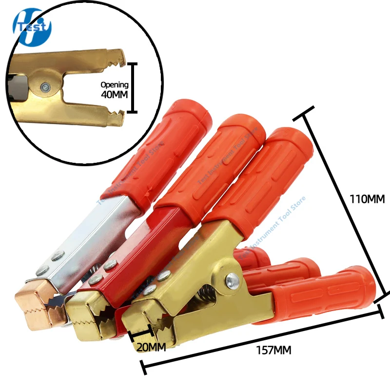 구리 도금 절연 자동차 배터리 클립, 악어 클램프, 500A 레드 블랙, 1 쌍, 157mm, 2 개