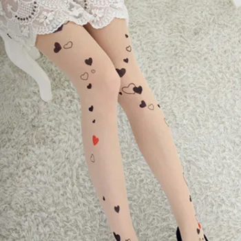

1PC Women Tattoo Patterns Stockings Ladies Heart Printed Tights Transparent Skin Color Classic Pantyhose Female Hosiery